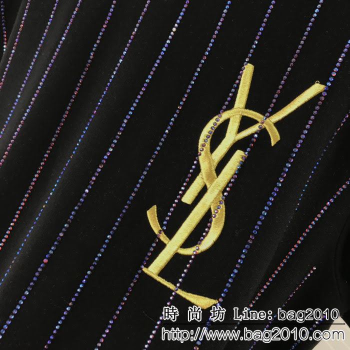 YSL聖羅蘭 19ss最新元素 條紋萬鑽 加厚純棉短袖 情侶款 ydi1468